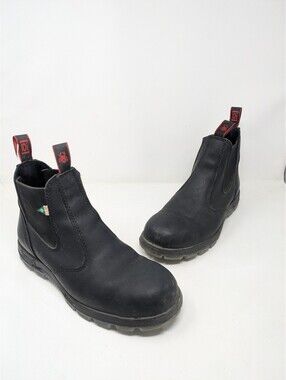 Redback Men's Easy Escape Pull-On Boot Steel Toe Scuff Cap Chelsea Black 11.5 US